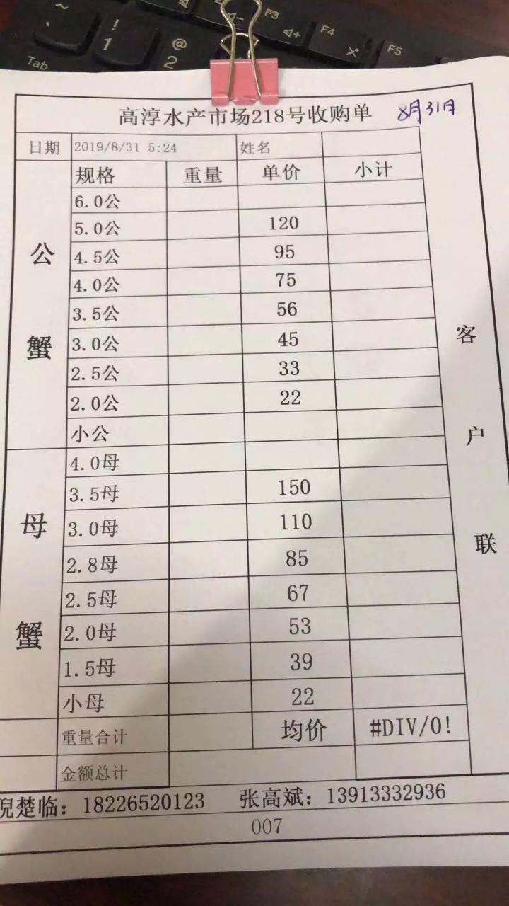 2019年8月31日南京高淳水产批发市场固城湖大闸蟹、六月黄市场交易价格